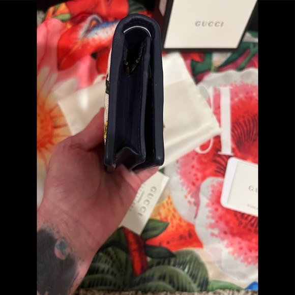 💐GUCCI Canvas Flora Floral Zumi Card Case Wallet Navy Multicolor💐 - Picture 5 of 11
